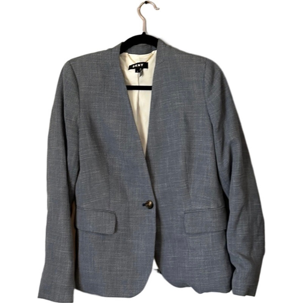 DKNY Gray One Button Tailored Career Blazer Jacket Size 6 - Picture 2 of 6
